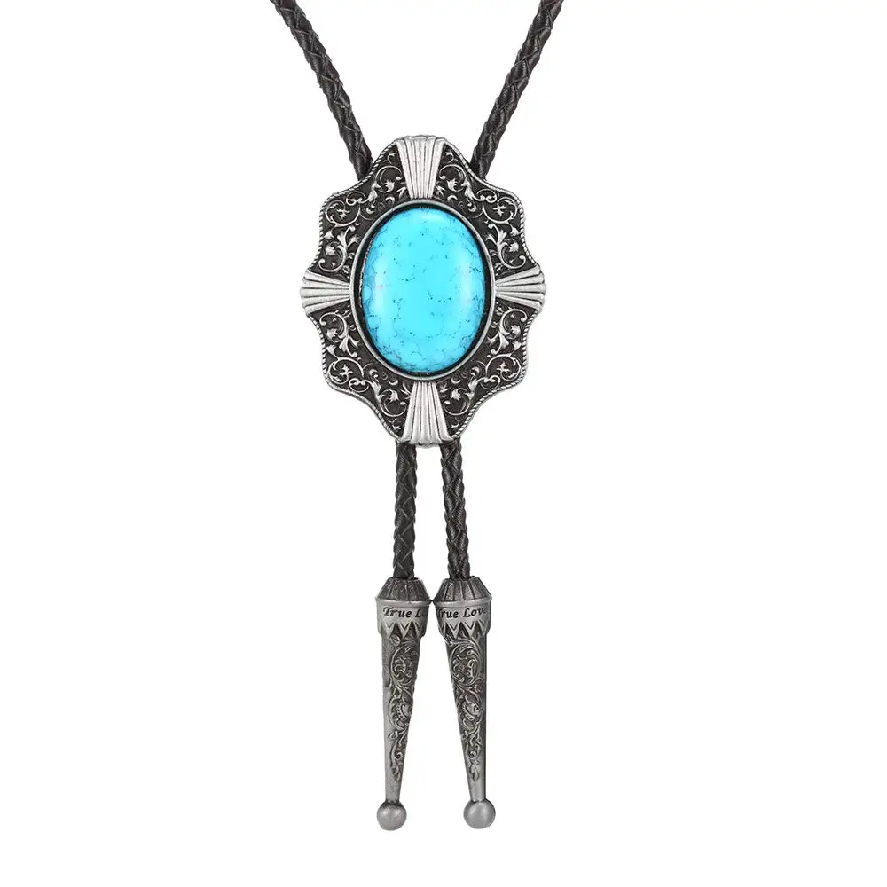 Blue turquoise bolo tie for man handmakde  Indian cowboy western cowgirl  zinc alloy necktie