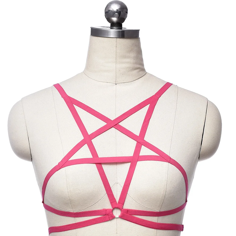 Pentagram Multicolor Harness Body Cage Bondage Bra Fashion Goth Crop Top Women Sexy Lingerie Soft Star Body Harness