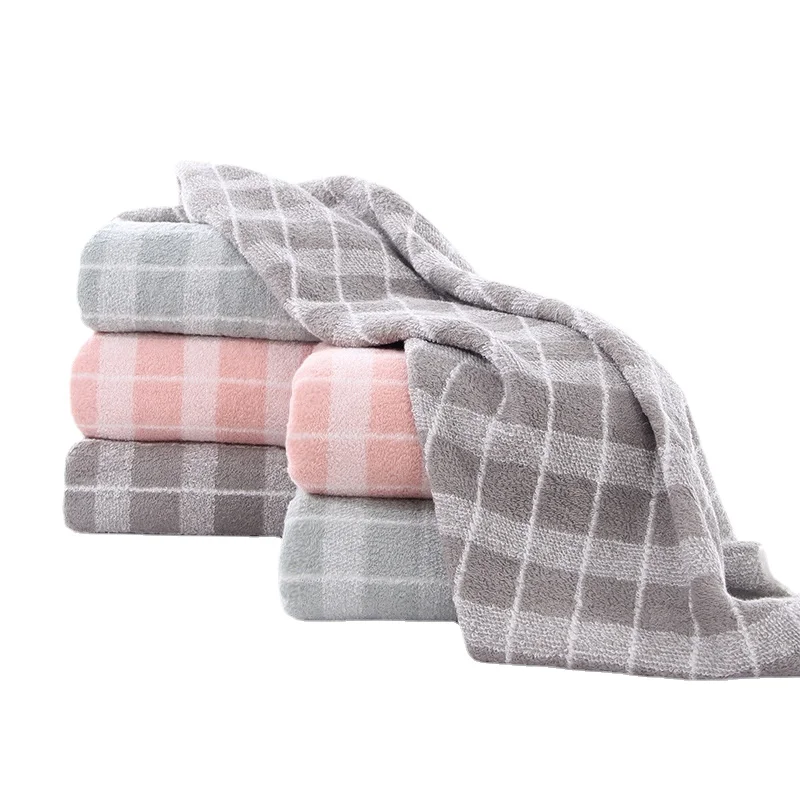 Bath Towel 100%Cotton Plaid Absorbent Beach Thickened Soft Adult Baby Children Bath Towel Comfortable Fashion Safe No Odorless