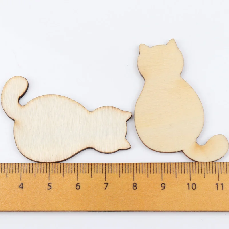 Naturale del Modello Del Gatto di Legno Scrapbooking Collezione D\'arte Del Mestiere Per Fatti A Mano Accessorio di Cucito Decorazione 33x50mm 10pcs