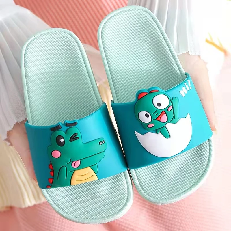 Summer Non-Slip Home Indoor Slippers Green Crocodile Cartoon Children Slippers Cute Kids Shoes Bathroom Shoes Toddler Girl Shoes