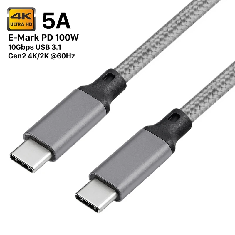 USB C TO USB C 3.1 Gen 2สาย100W PD ชาร์จเร็วการถ่ายโอนข้อมูล10Gbps การสายส่งสัญญาณวิดีโอ4K พร้อม E-MARKER สั้น0.2/0.3/0.5M