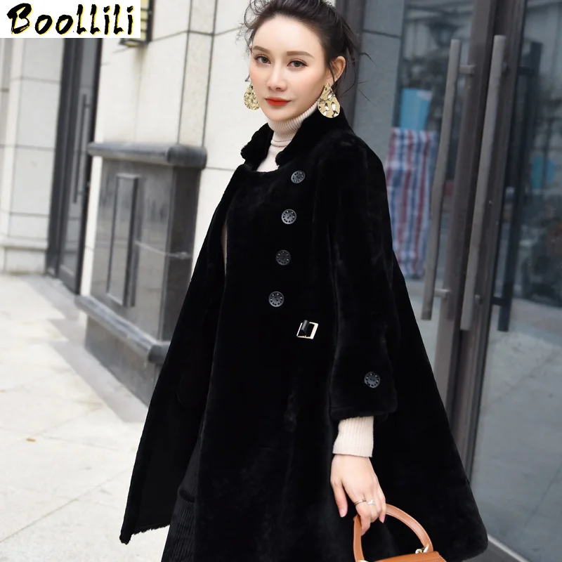 

Sheepskin Boollili 2023 Real Fur Coat Female Natural Sheep Shearling Coats Medium Long Winter Jacket Women chaqueta mujer