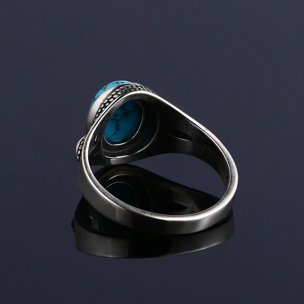 S925 Silver Natural Turquoise Engagement Rings for Women Men Vintage Fine Jewelry Hot Sale Party Ring Gift