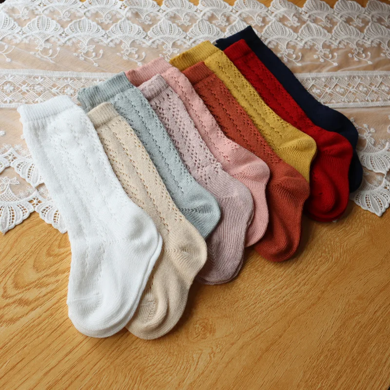 Spanish Summer Baby Cotton Socks Knee High Boys Girls Mesh Socks Breathable Kids Long Sock Hollow Out Soft Children's Sock