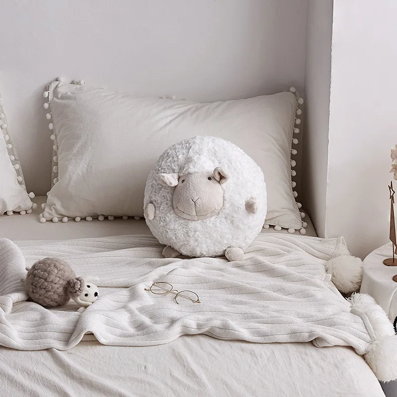 Lovely Soft Plush Fat Sheep Ball Toy Child Bed Sleeping Doll Gift Cartoon Sheep Lamb Doll Plush Creative Pillow Bedroom Decor