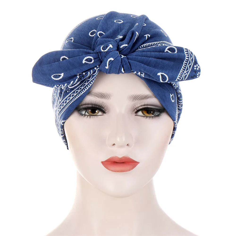 Turbante muçulmano com bowknot para mulheres, chapéu hijab interno, gorros com padrão africano, lenço estampado, boné de quimioterapia, envoltório para perda de cabelo, chapelaria nova