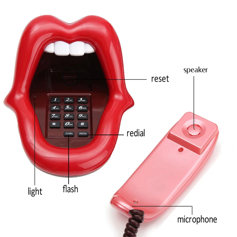 Red Lips Kiss landline house Mini Telephone Corded phones for home fixed mouse portable wired land line for children kids lady