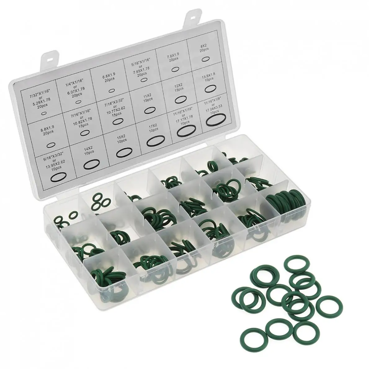 

270pcs/lot High Temperature Rubber O-ring Green Gasket Assortment Kit Seals Automotive Air Conditioning Refrigerant