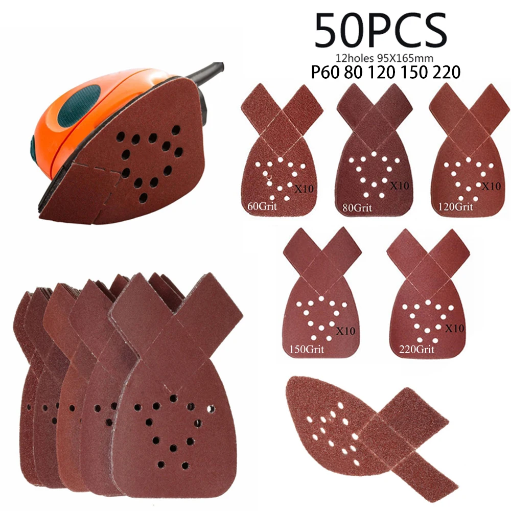 

50pcs Sanding Sheets For Detail Sander DCMS20C BDEMS600 Aluminum Oxide 60/80/120/150/220 Grit Sandpapers