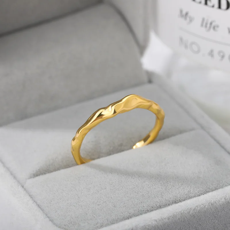 Gold Color Irregular Rings for Women New in Stainless Steel Ring 2024 Trend Simple Aesthetic Jewelry Couple Gift anillos mujer