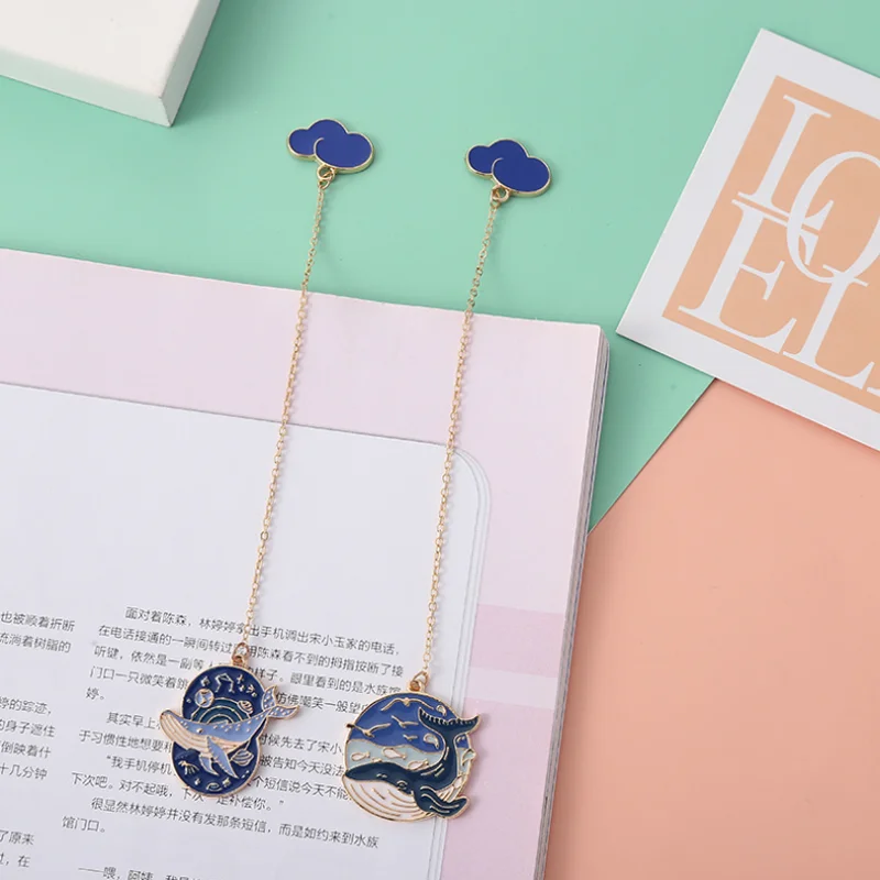 Metal Blue Cloud Blue Whale Bookmark Student Exquisite Study Office Stationery Accessories Cute Girl Decorative Book Page Folder