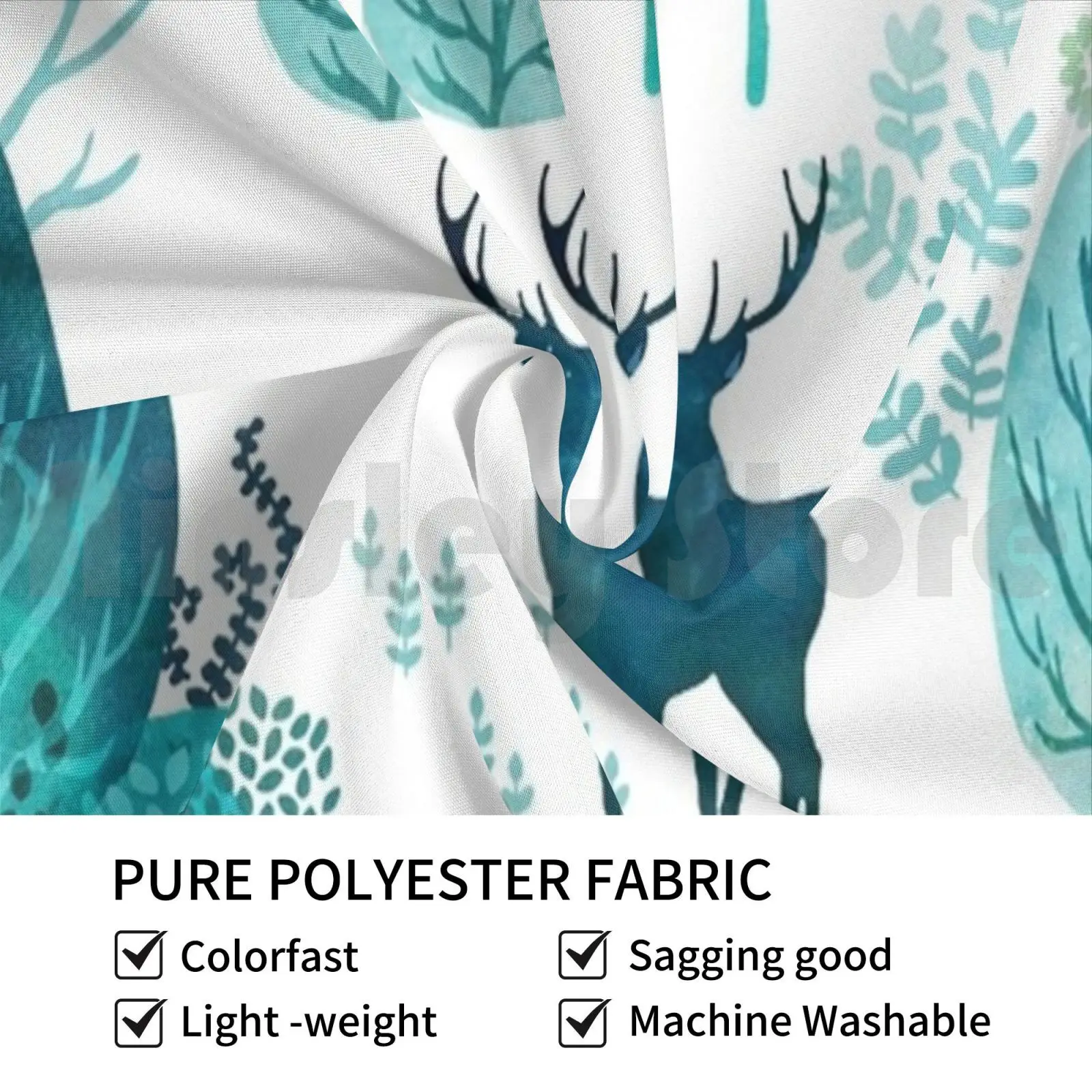 Emerald Forest Deer On White Tapestry Living Room Bedroom Turquoise Leaves Seamless Watercolor Landscape Trees