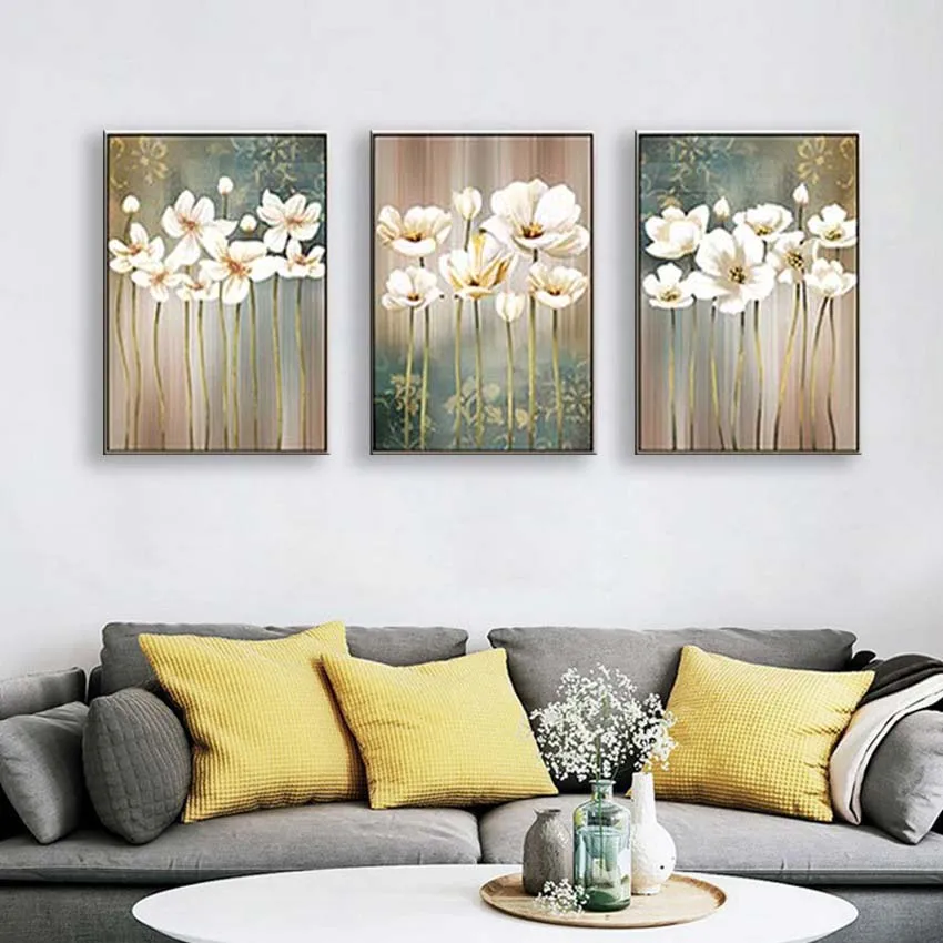 100% Hand drawn beautiful pictures of flowers for wall decoration 3 pieces canvas oil painting for living room bedroom Hot sale