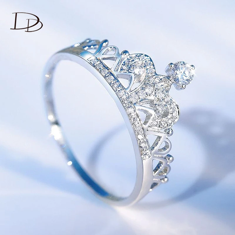 DODO Luxury Crown Design Silver Color Zircon Rings For Women  Hollow Out Trendy Jewelry Bride Wedding Accessories Anillos D291