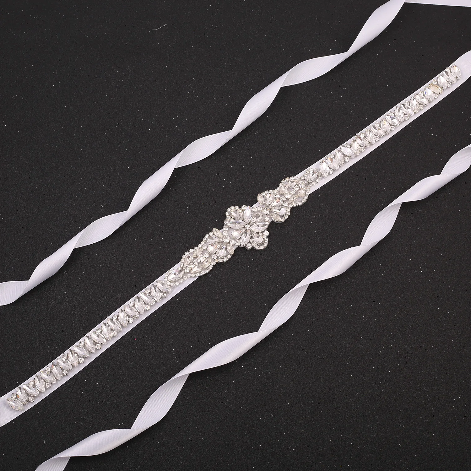 SESTHFAR Rhinestone Bridal Belt Beaded Wedding Belt Bridesmaid Sash Ribbon Crystal Applique for Evening Dress