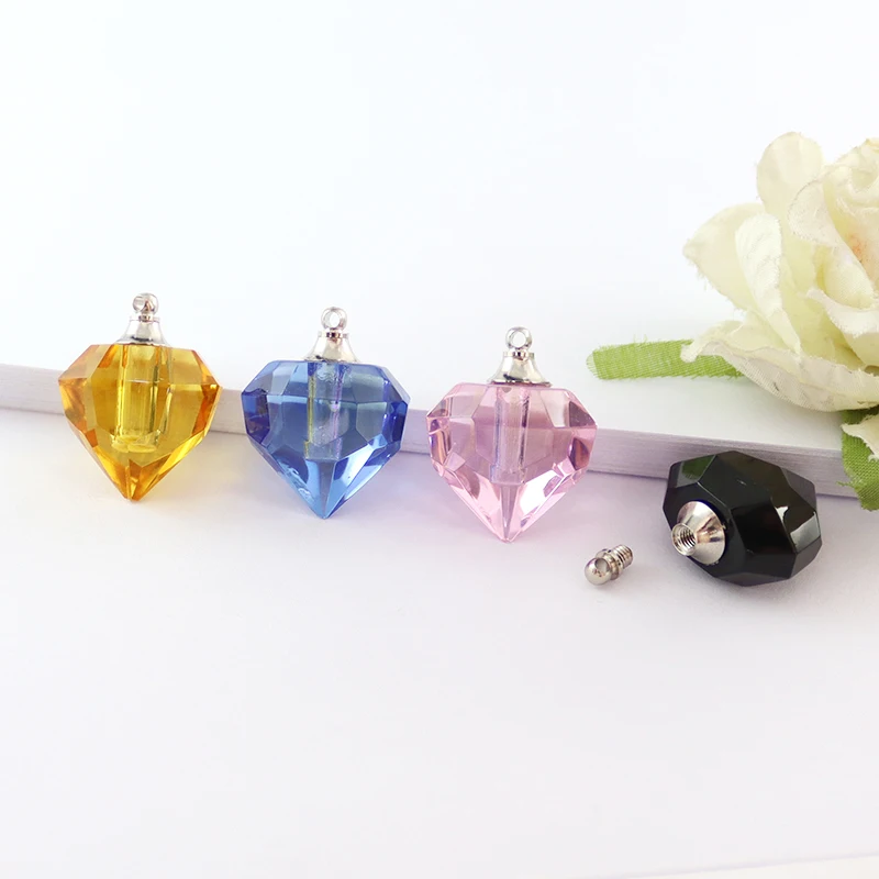 3PCS  Heart Crystal Vials Perfume Bottle Pendant Name On Rice Charms Pendants