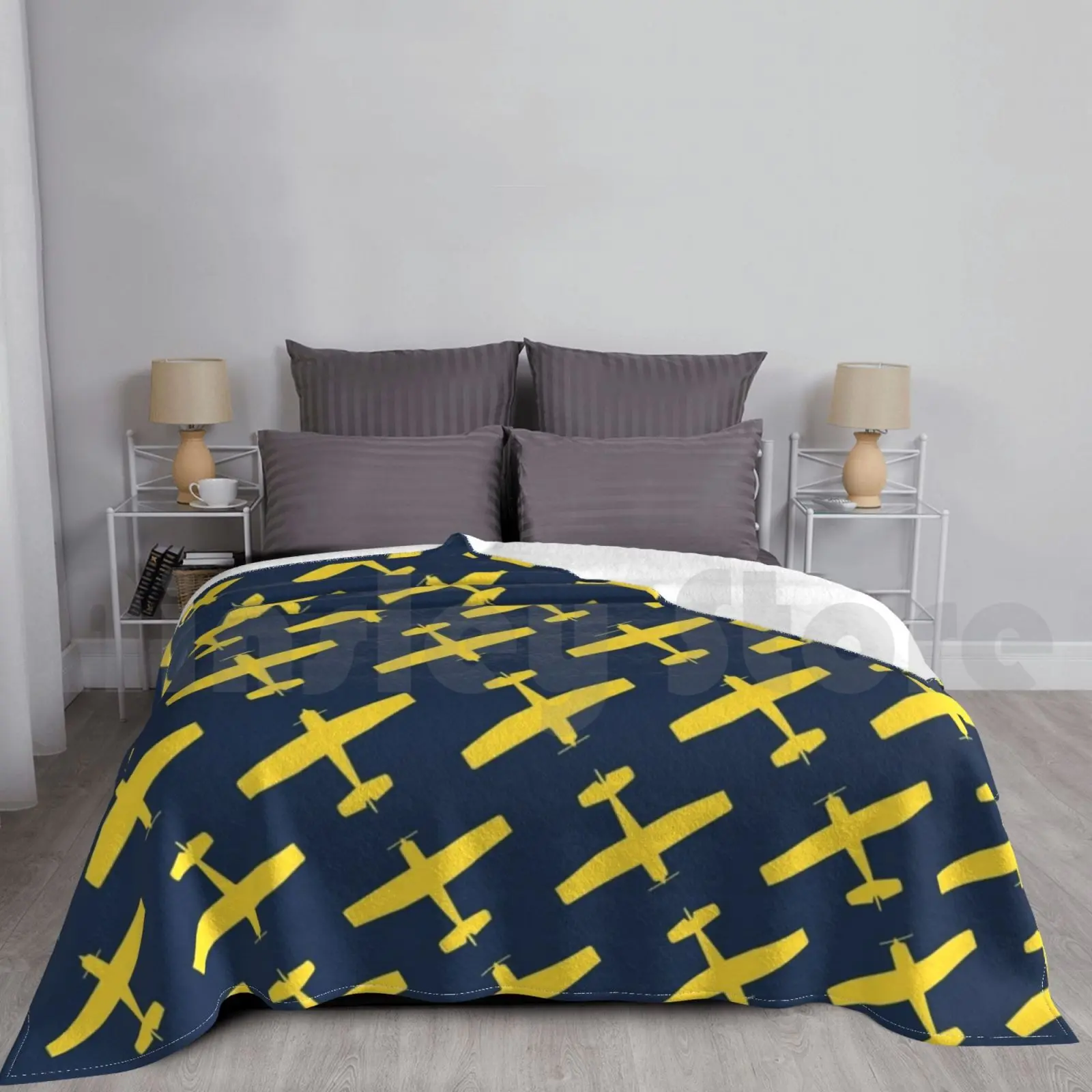 

Gold Airplanes Blanket For Sofa Bed Travel Airplane Gold Navy Kent State Aeronautics Pilot