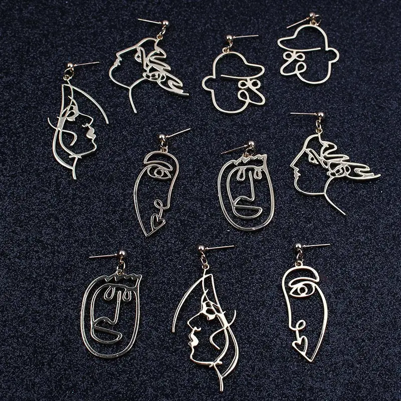 Punk Human Face Drop Earrings For Women Retro Abstract Hollow out Statement Hand Metal Fashion Dangle Earring Jewelry