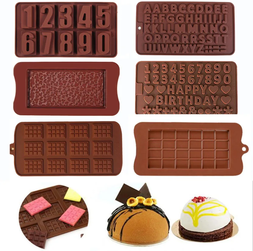 3D Chocolate Mold Silicone Chocolates Molds for Baking Nonstick Jelly Pudding Sugarcraft Mould DIY Heart Number Kitchen Bakeware