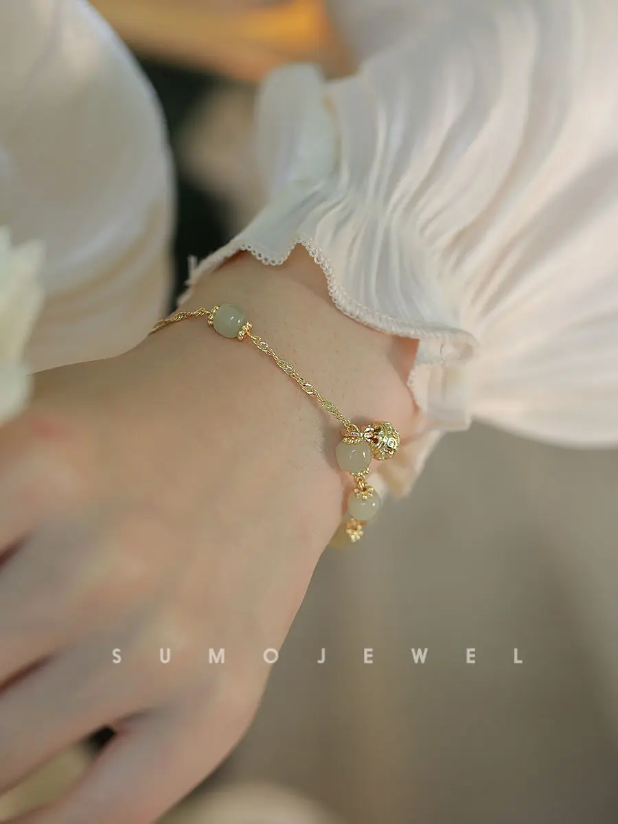 Hetian-pulsera de campana de jade para mujer, brazalete artesanal con incrustaciones de jade chino, joyería para muñeca, accesorio para vestido, envío directo
