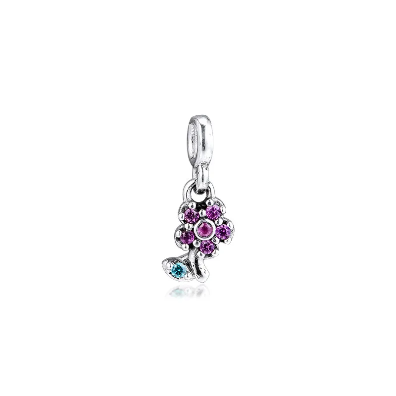 Me Collection My Pretty Flower Dangle Crystal Charm Beads for Me Link Bracelets & Bangles Women Silver 925 Jewelry Small Hole