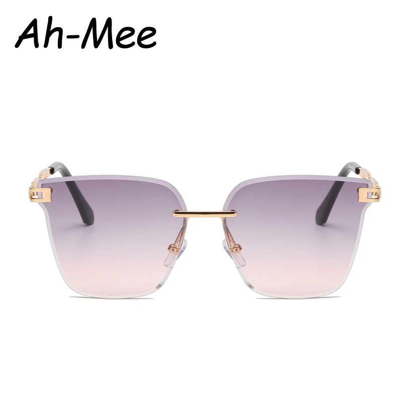 New Sunglasses Women Rimless Cat Eye Eyewear Gradient Brown Cutting Lens Sun Glasses For Female Alloy Eyeglasses Brand Designer