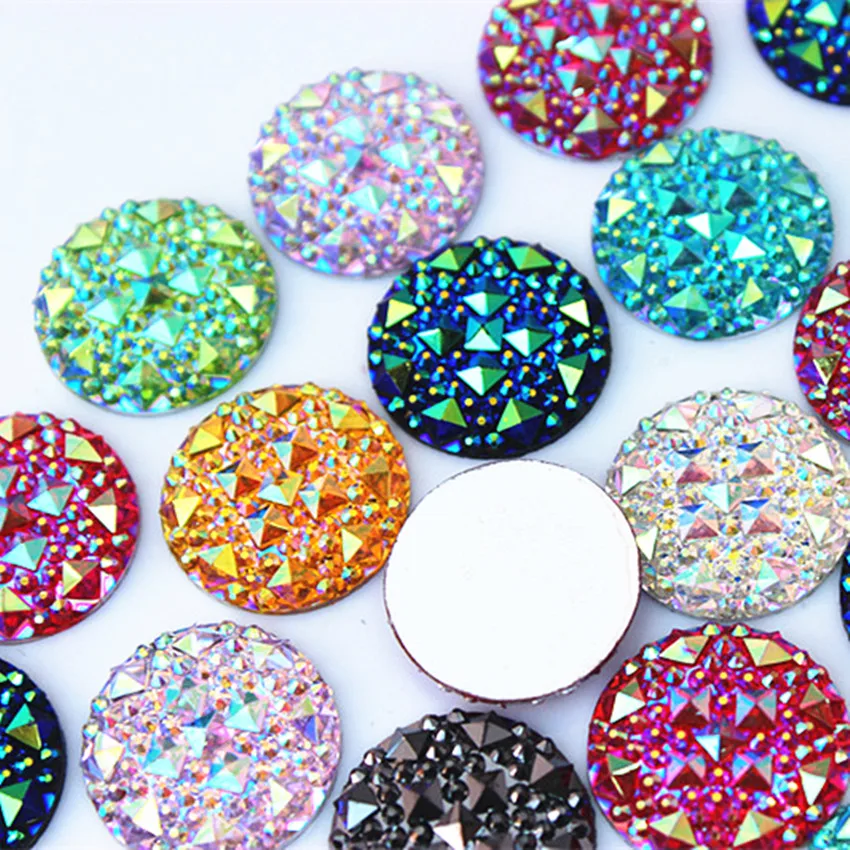 Cong Shao 50pcs 20mm Round Shape AB Resin Rhinestones Applique Stones and Crystal Gems Flatback For Costume Button Crafts ZZ754