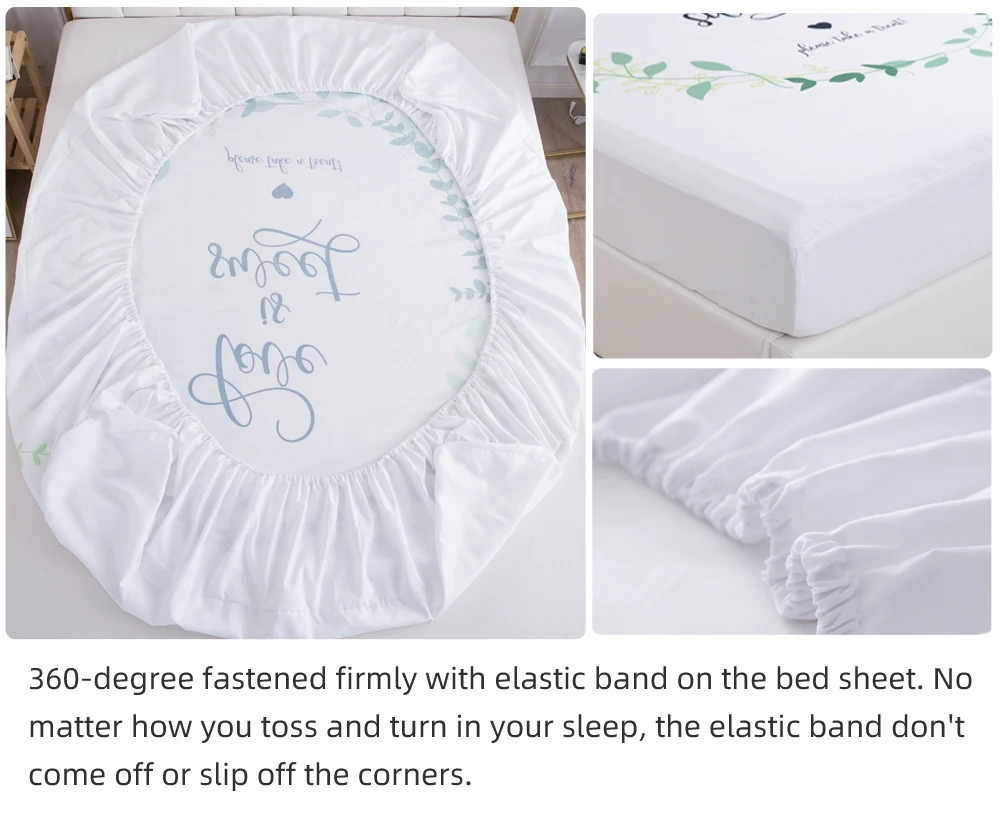 White Letter Fitted Sheets Mattress Cover With Elastic Band 3D Bed Sheet Linens 200x220 160x200 Bed Sheet Customize size/design