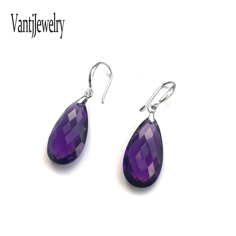 

Elegant 27ct Amethyst Dangle Earring Sterling 925 Silver Gemstone 13*25mm Fine Jewelry for Woman Wedding Party Birthday Gift Box