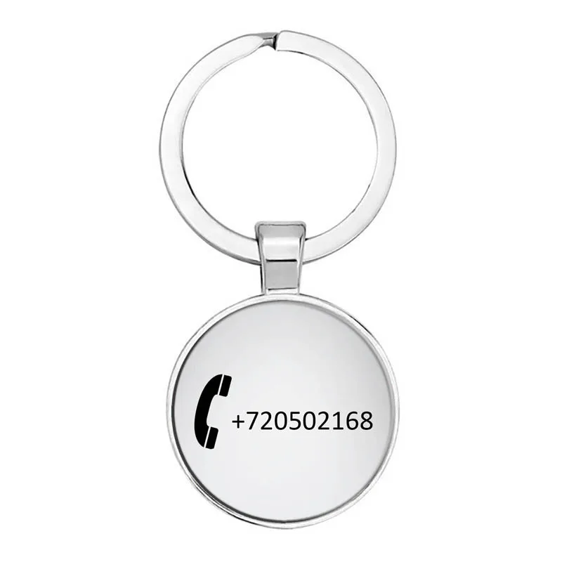 Customized printed keychain, dome glass, personalized gift, customized phone number, anti loss keychain, keychain ring