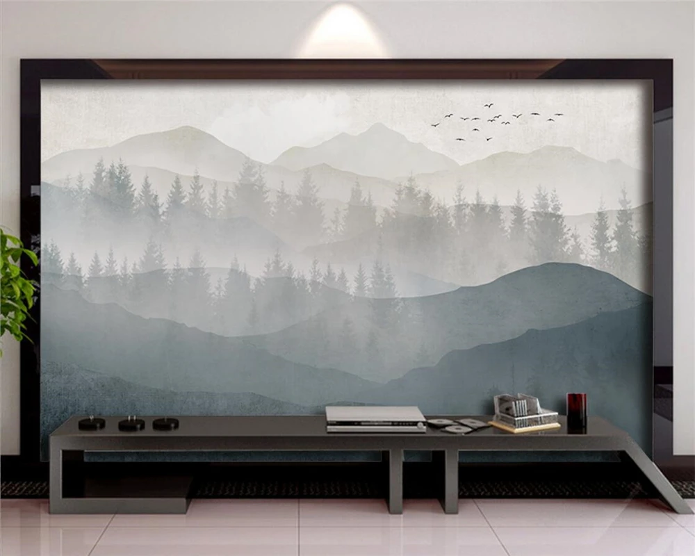 

Custom wallpaper photo Nordic abstract geometric mountain peak forest bird TV background wall mural home decoration 3d wallpaper