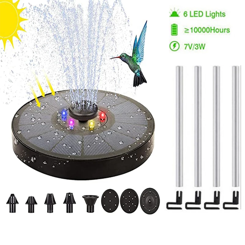 

7V/3W Solar Water Fountain Pump Colorful LED Panel Powered Lights Floating Garden Fountain Pump Swimming Pools Pond Lawn Decor