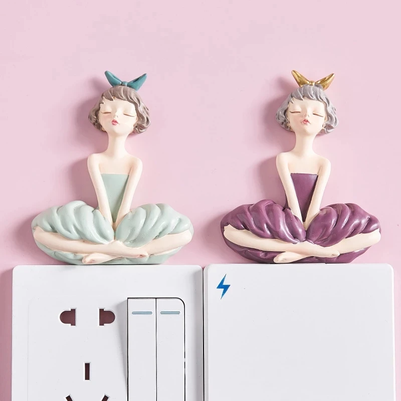 3D Cartoon Girl Resin Switch Wall Stickers  Living Room Doorbell Sticker Creative Home Decoration Accessories