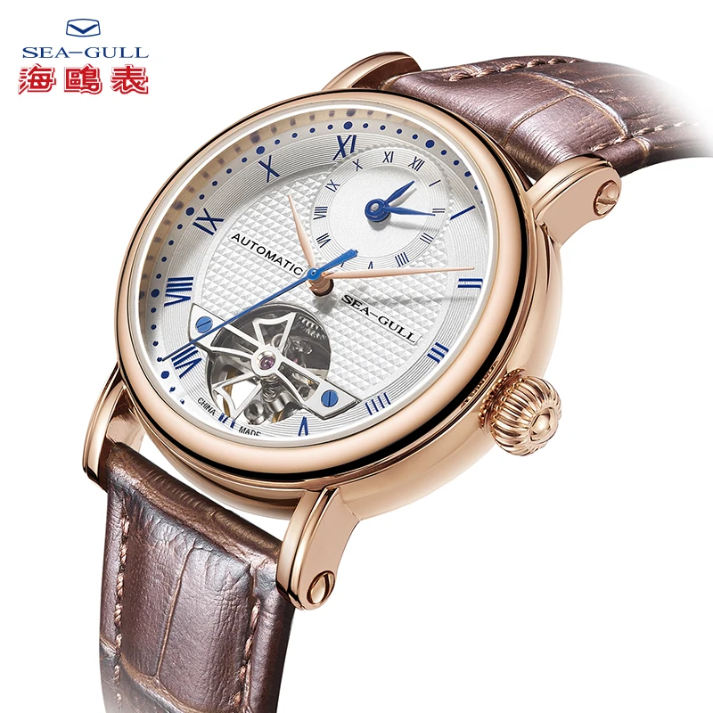 Seagull Watch Dual Time Zone Watch Men's Automatic Mechanical Watch 40mm Hollow Watch Fashion Waterproof Watch 6041