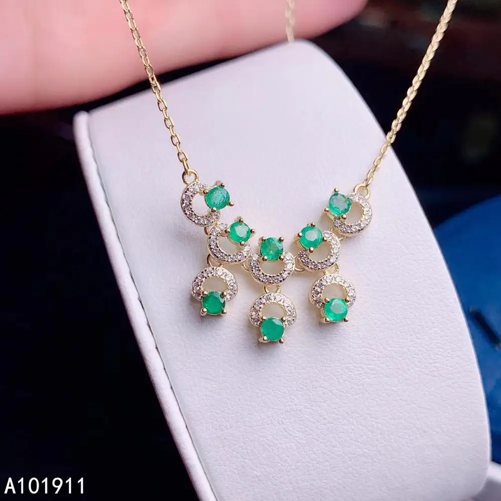 

KJJEAXCMY Fine Jewelry Natural Emerald 925 Sterling Silver Women Pendant Necklace Chain Support Test Luxury