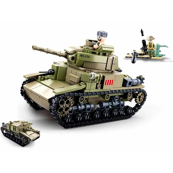 SLUBAN Military War M13/40 Tank MOC Building Blocks Set Weapon Army WW2 Soldiers Bricks Classic Model Kids Toys WW II Gifts