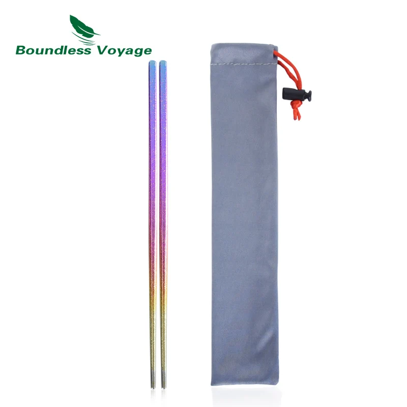 

Boundless Voyage Titanium Chopsticks Colorful Chinese Square Chopsticks Camping Daily Ultralight Tableware Flatware only 15g