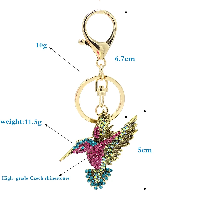 XDPQQ fashion animal keychain color rhinestone cute hummingbird key ring clothes decoration jewelry couple gift