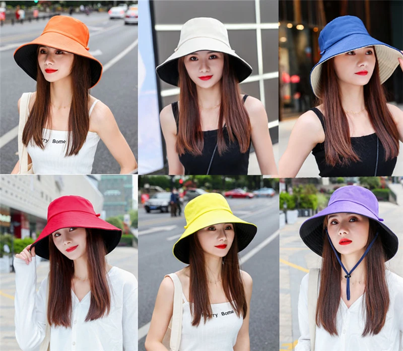 Sun Hat Summer Foldable Bucket Hat for women  Outdoor Sunscreen Cotton Fishing Hunting Cap Anti-UV  wide brim bucket  Sun hat