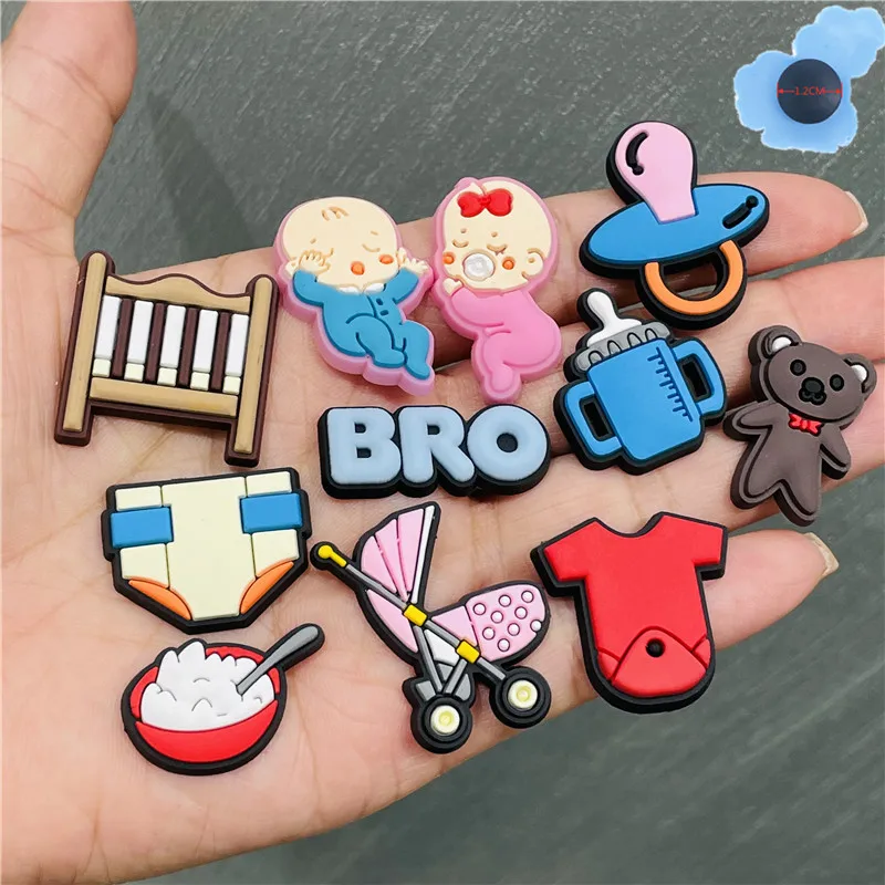 1-14pcs Lovely Baby Carriage Clothes Garden Shoes Accessories Bro I\'m Coming Soon Charms Fit Children Holiday Gifts