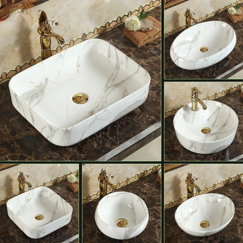 Bathroom Ceramic Above Counter Basin Wash Basin Household Square European Style Art Basin Bathroom Hotel Wash Basin