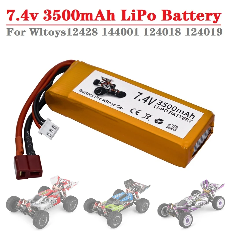 Batería Lipo 2s 7,4 V 3500mAh para Wltoys 144001, batería recargable para Wltoys 124017 104001 12428, piezas de coche RC, 10 uds.