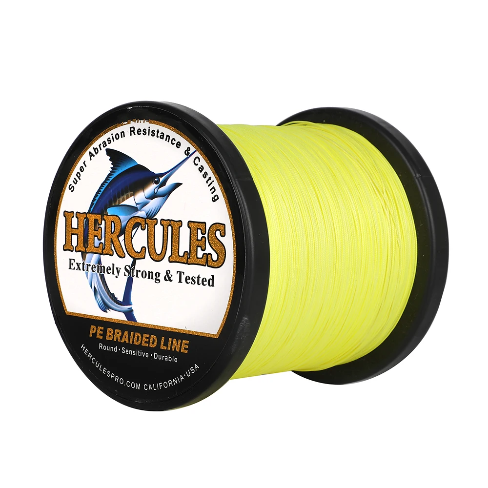 Hercules Braided Fishing Line 4 Strands 1000M 500M 300M 100M Fluorescent Yellow Carp Fishing 6-100LB PE Line Fishing Braid Wire