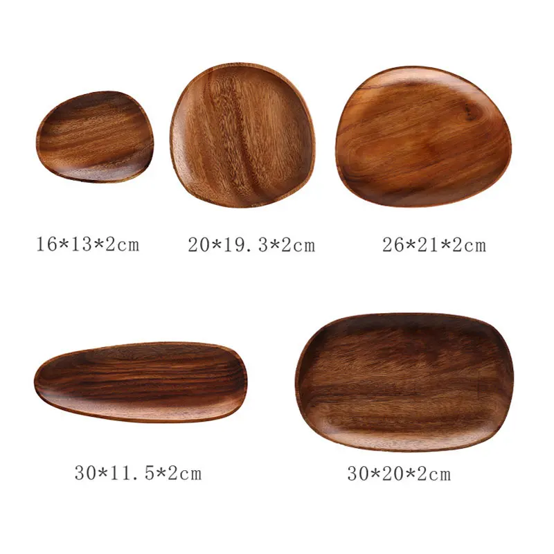 Wooden Tea Tray Acacia Oval Rectangular Irregular Solid Wooden Tea Plate Serving Table Plate Snacks Food Storage Serving Dish