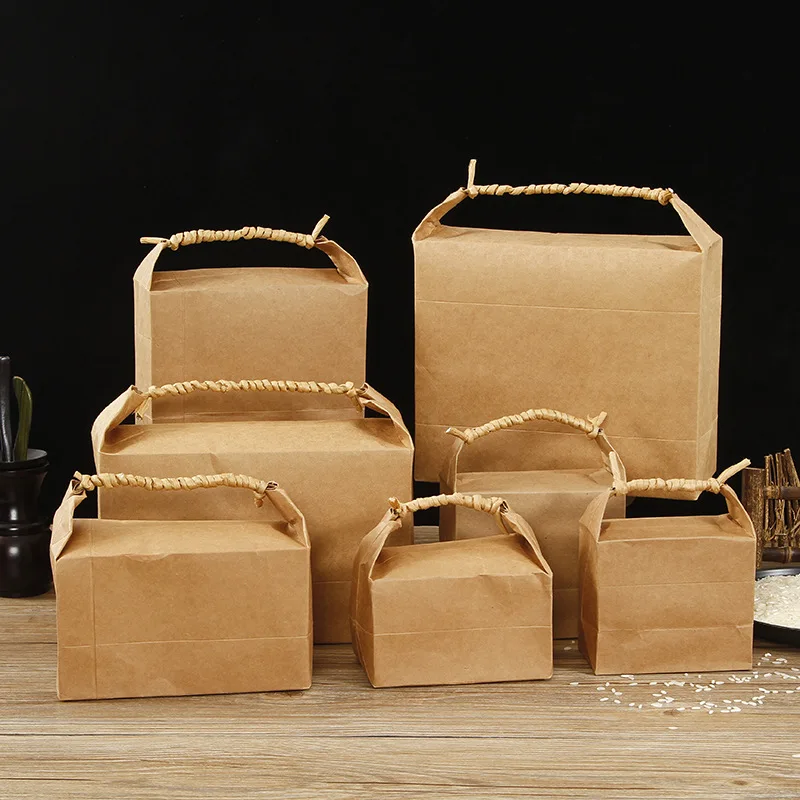 

100Pcs/Lot Retro Standing Up Kraft Paper Packing Bag Kraft Cardboard Box For Rice Tea Food Storage Package Bags Wholesale