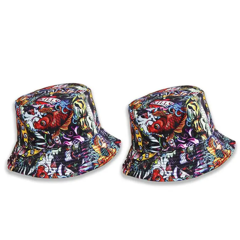 LDSLYJR 2021 Cotton Personality fish print Bucket Hat Fisherman Hat outdoor travel hat Sun Cap Hats for Men and Women 31