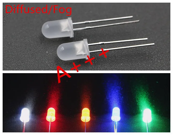 5mm LED biały do białego/zielony/żółty/niebieski/czerwony dioda emitująca rozproszone mgła DIP 100 sztuk/partia