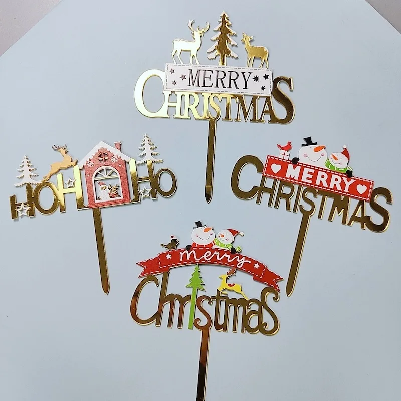 INS Merry Christmas Party Acrylic Cake Toppers Color Santa Claus Xmas Cake Topper for Home Happy New Year Party Cake Decorations