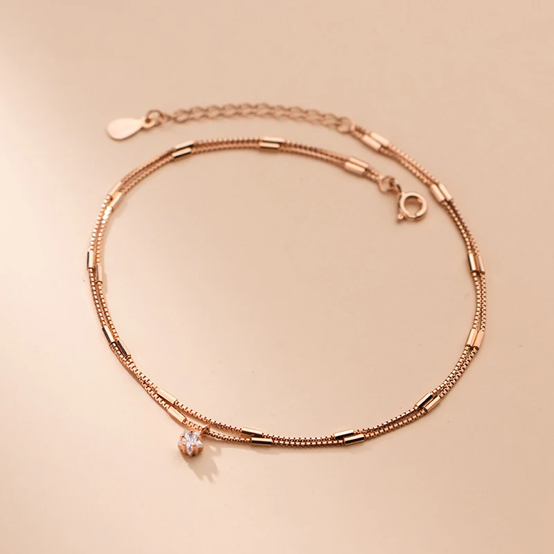 Adjustable Woman Ankle Box Chain Silver 925 Rose Gold Color Fashion Jewelry Foot Bracelet Female On The Leg Barefoot Decoration